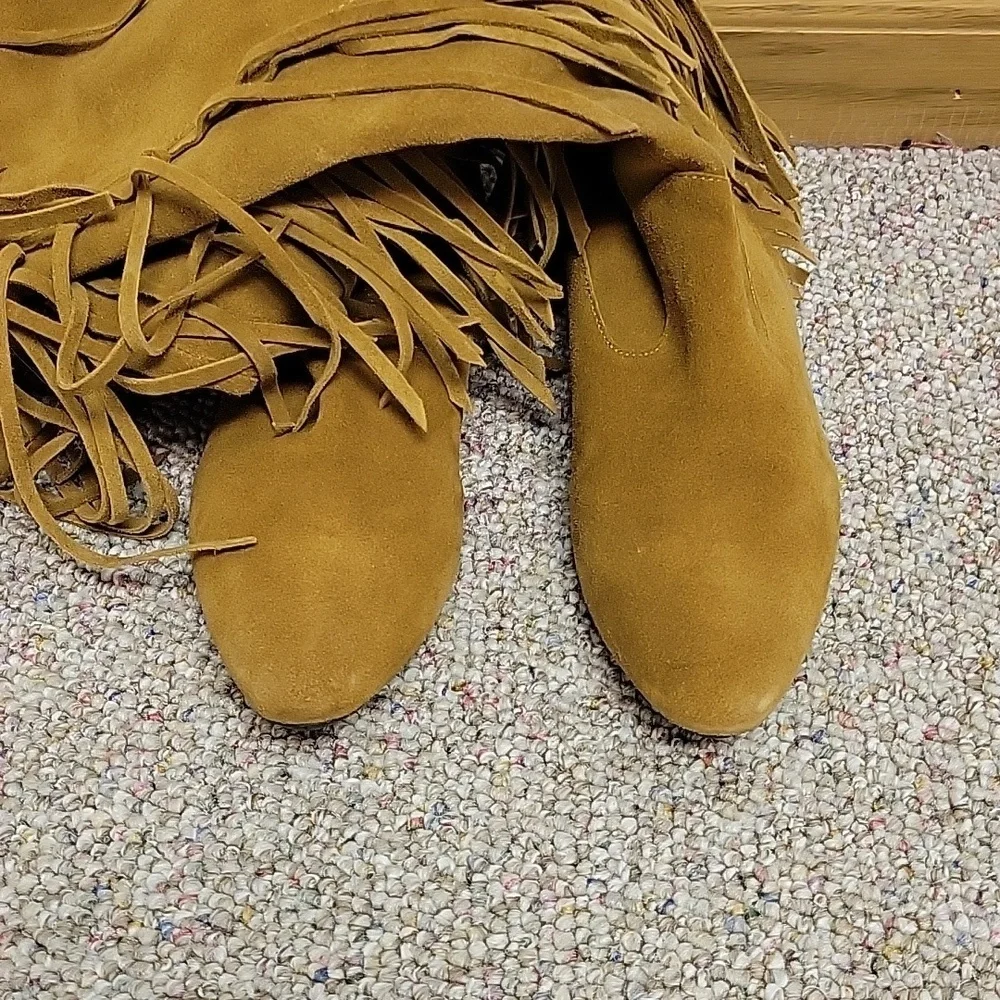 Sam Edelman Utah Fringe Suede Knee Boots Brown Sz 6 Indie Sleeze Fringe Boho